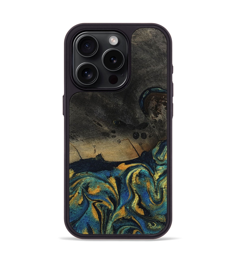 iPhone 15 Pro Wood Phone Case - Kaizen (Teal & Gold, 812113)