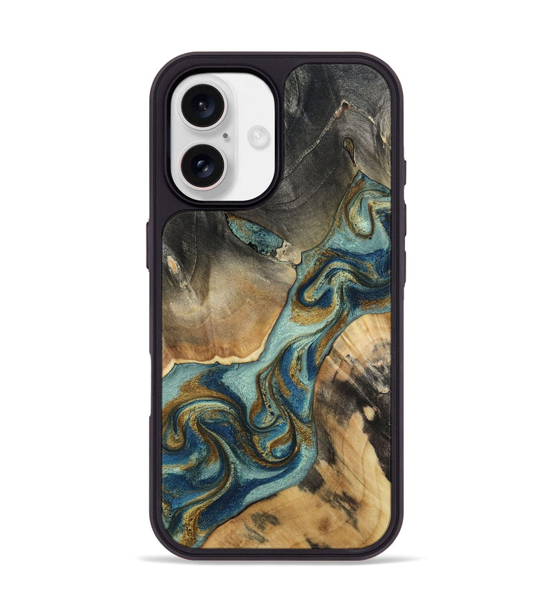 iPhone 17 Wood Phone Case - Rae (Teal & Gold, 812115)