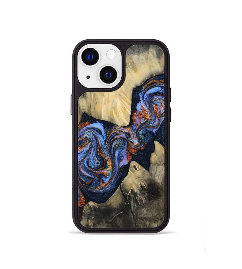 iPhone 13 mini Wood Phone Case - Susie (Teal & Gold, 812117)