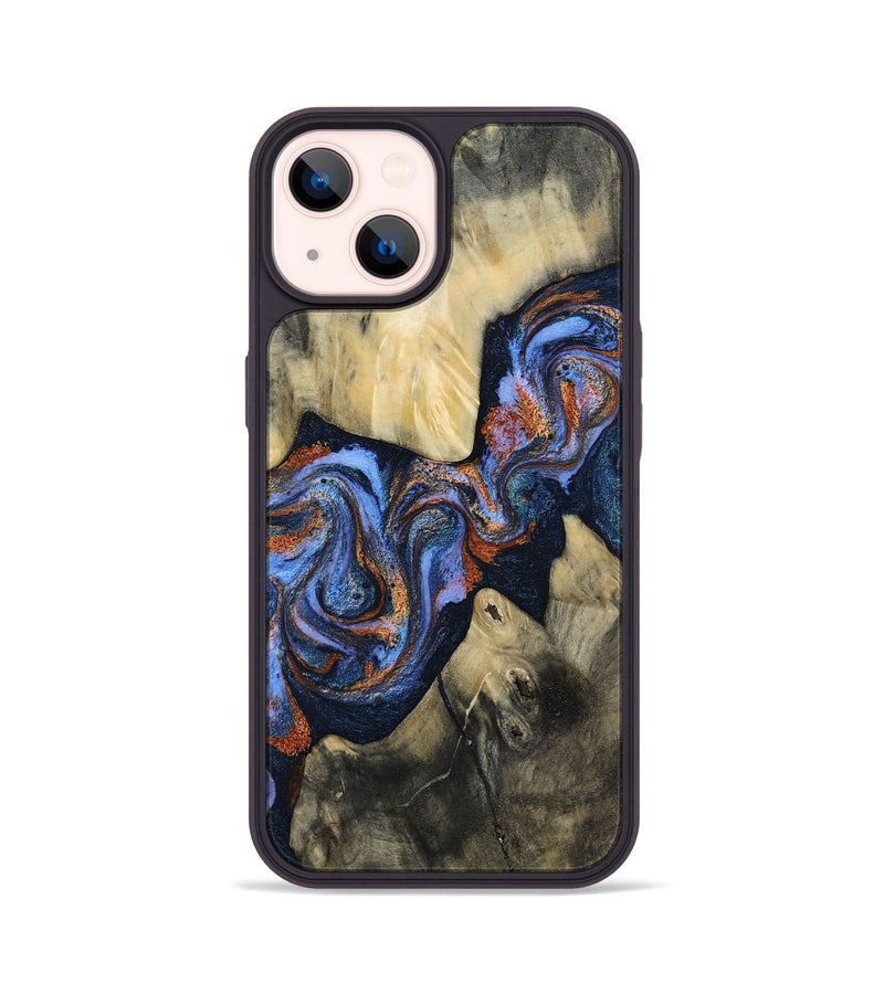 iPhone 14 Wood Phone Case - Susie (Teal & Gold, 812117)