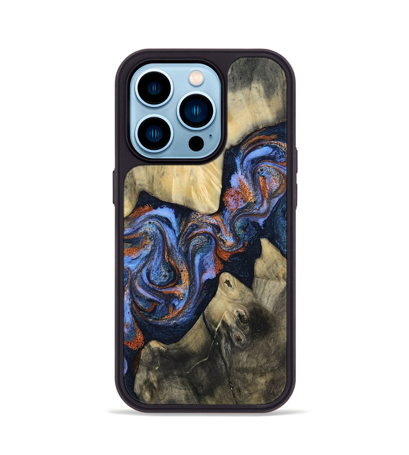 iPhone 14 Pro Wood Phone Case - Susie (Teal & Gold, 812117)