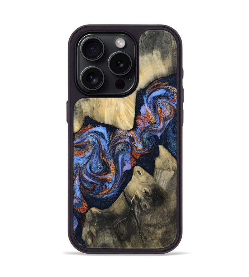 iPhone 15 Pro Wood Phone Case - Susie (Teal & Gold, 812117)