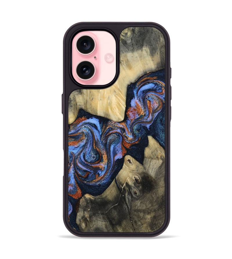 iPhone 16 Wood Phone Case - Susie (Teal & Gold, 812117)