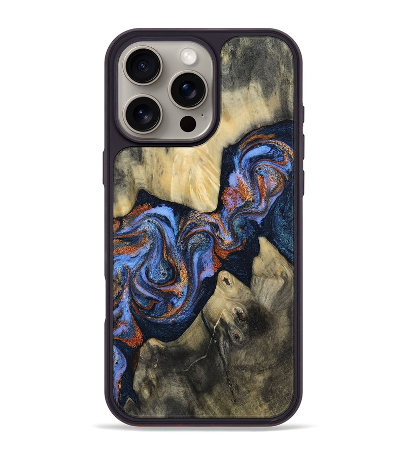 iPhone 16 Pro Max Wood Phone Case - Susie (Teal & Gold, 812117)