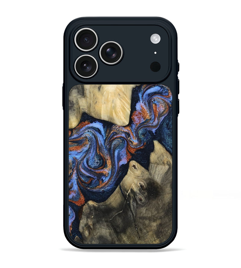 iPhone 17 Pro Max Wood Phone Case - Susie (Teal & Gold, 812117)