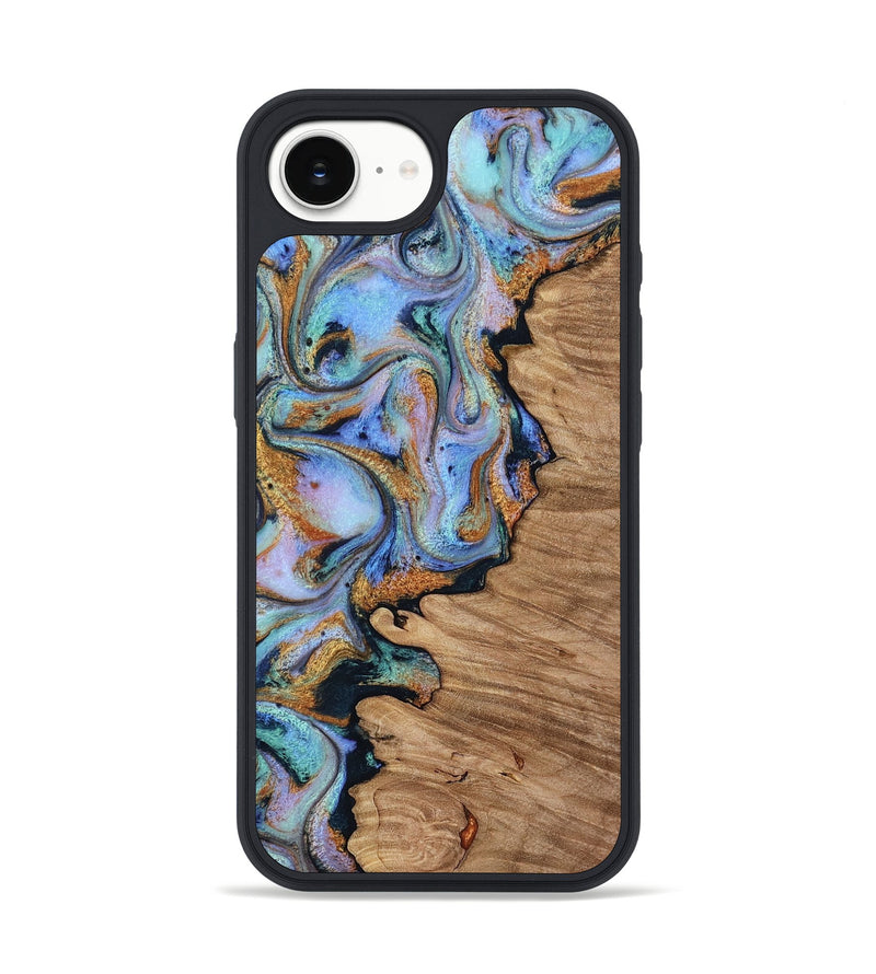 iPhone 17e Wood Phone Case - Miranda (Teal & Gold, 812121)
