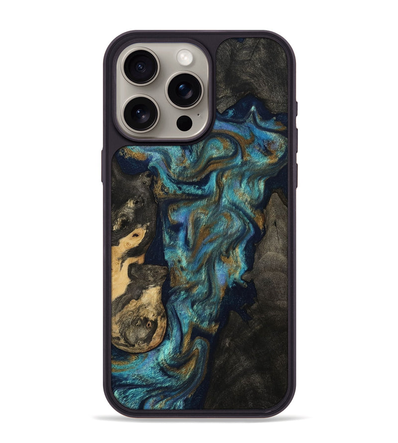 iPhone 15 Pro Max Wood Phone Case - Geralyn (Teal & Gold, 812122)