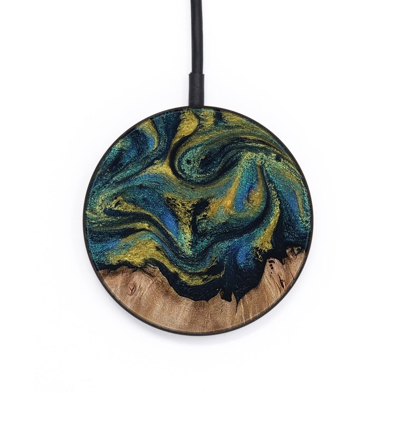 Circle Wood Wireless Charger - Dannie (Teal & Gold, 812151)