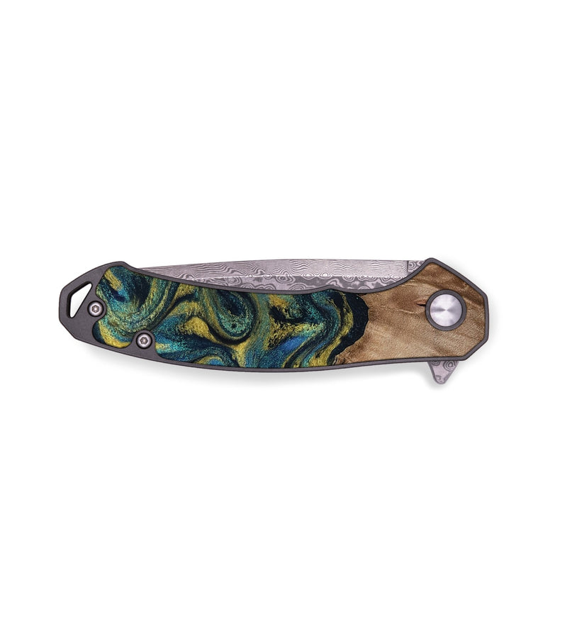 EDC Wood Pocket Knife - Dannie (Teal & Gold, 812151)