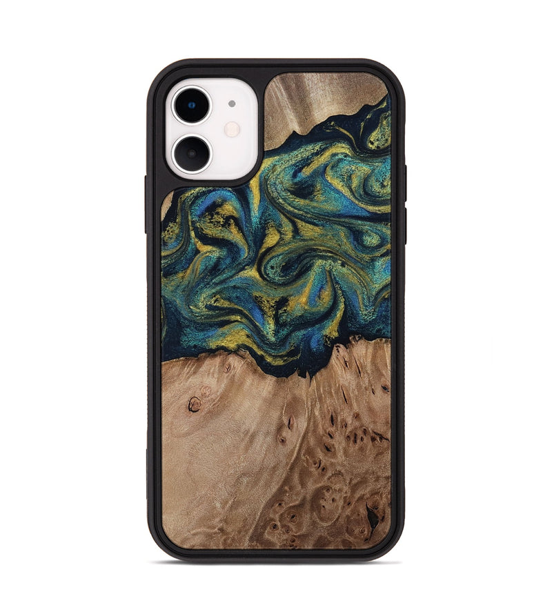 iPhone 11 Wood Phone Case - Dannie (Teal & Gold, 812151)