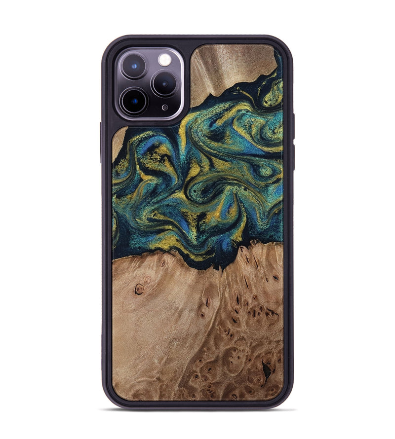 iPhone 11 Pro Max Wood Phone Case - Dannie (Teal & Gold, 812151)