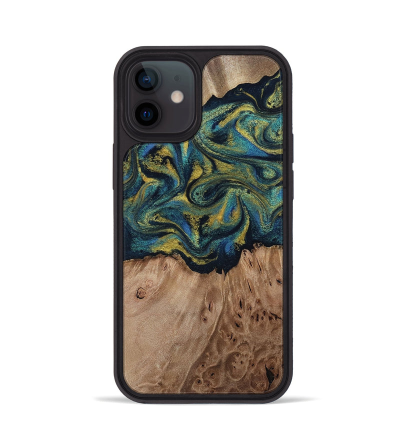 iPhone 12 Wood Phone Case - Dannie (Teal & Gold, 812151)