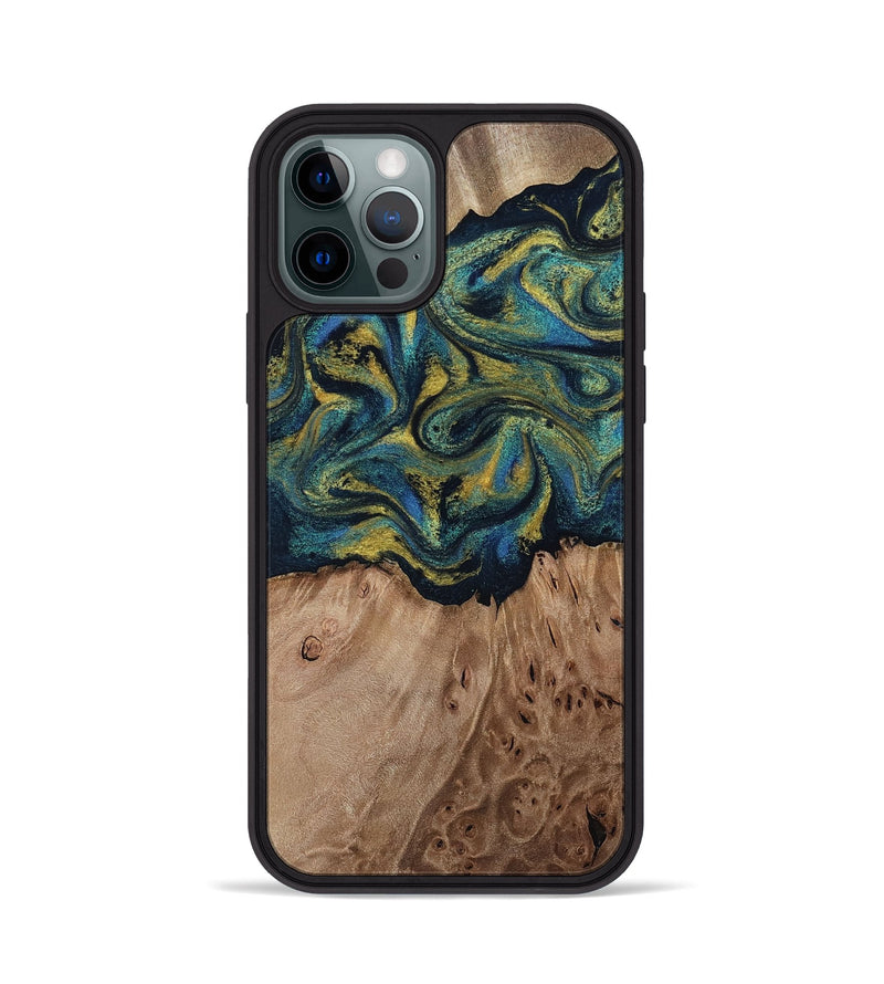 iPhone 12 Pro Wood Phone Case - Dannie (Teal & Gold, 812151)