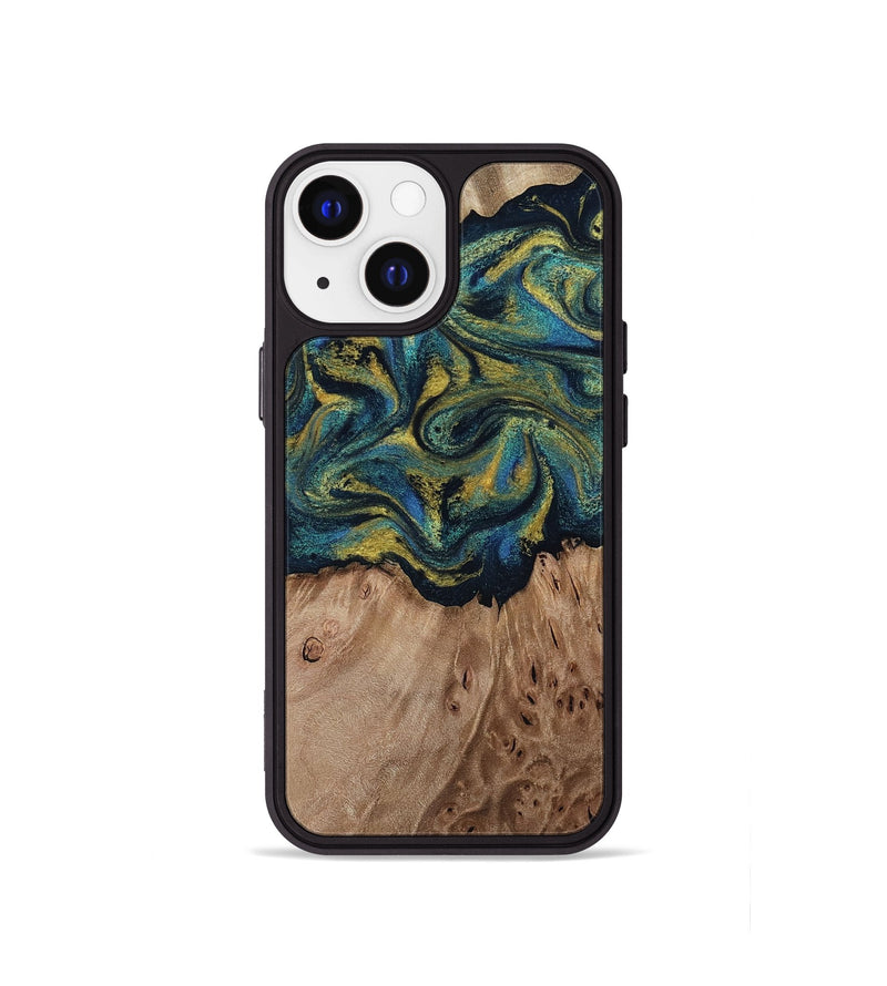 iPhone 13 mini Wood Phone Case - Dannie (Teal & Gold, 812151)