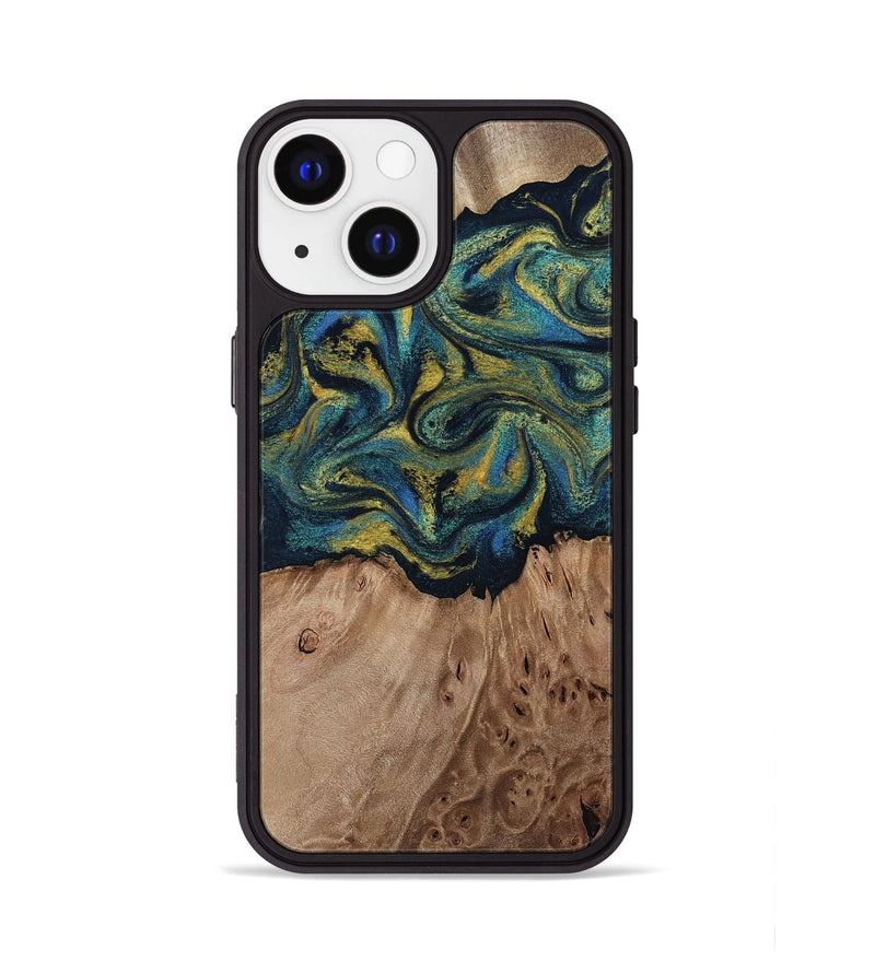 iPhone 13 Wood Phone Case - Dannie (Teal & Gold, 812151)