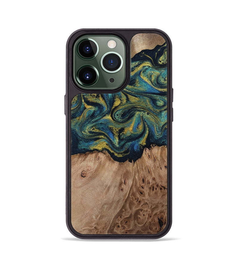 iPhone 13 Pro Wood Phone Case - Dannie (Teal & Gold, 812151)