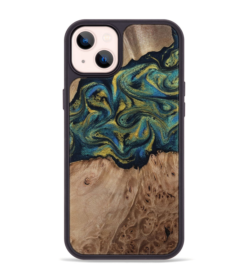 iPhone 14 Plus Wood Phone Case - Dannie (Teal & Gold, 812151)