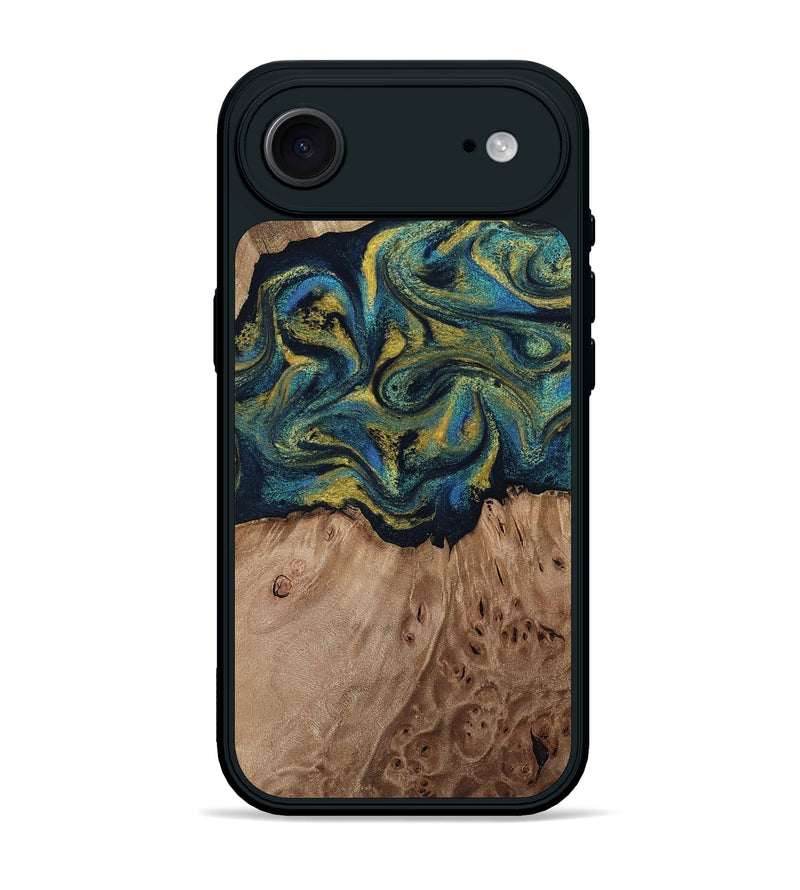 iPhone 17 Air Wood Phone Case - Dannie (Teal & Gold, 812151)
