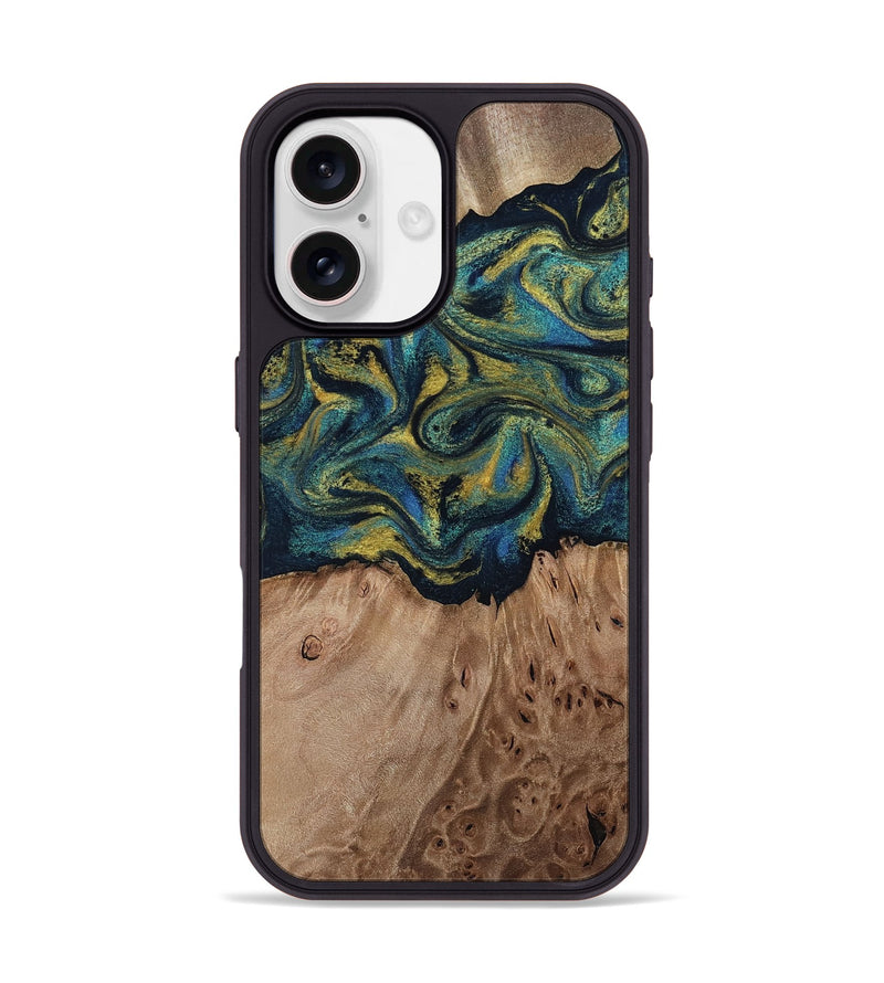 iPhone 17 Wood Phone Case - Dannie (Teal & Gold, 812151)