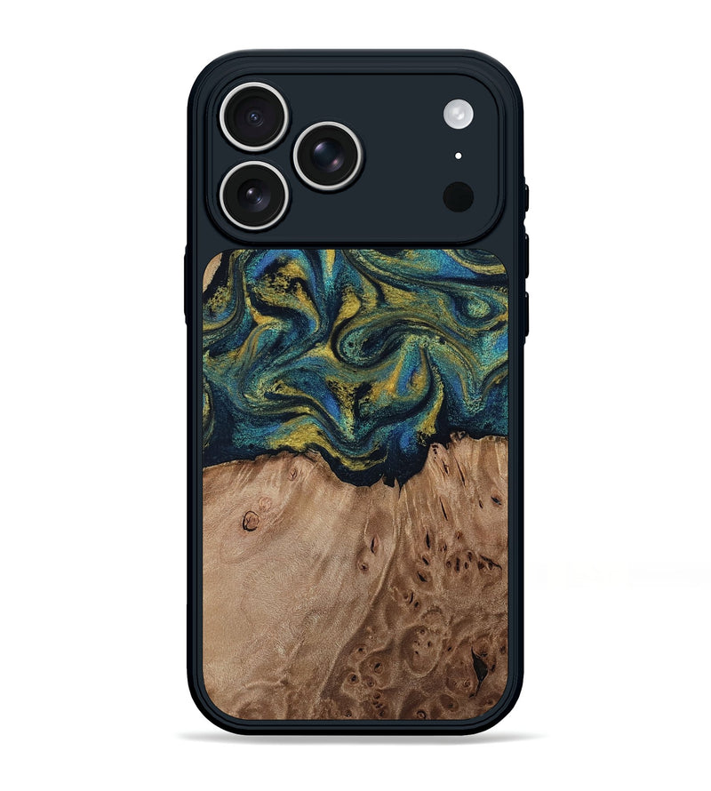 iPhone 17 Pro Max Wood Phone Case - Dannie (Teal & Gold, 812151)