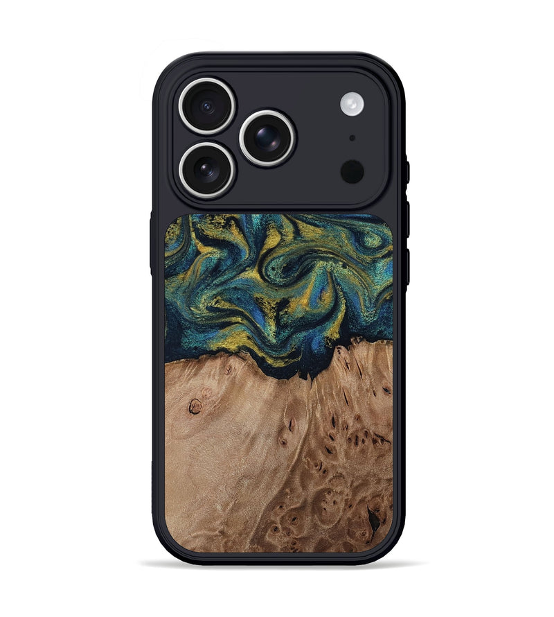iPhone 17 Pro Wood Phone Case - Dannie (Teal & Gold, 812151)