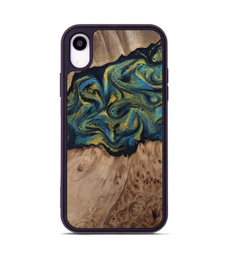 iPhone Xr Wood Phone Case - Dannie (Teal & Gold, 812151)