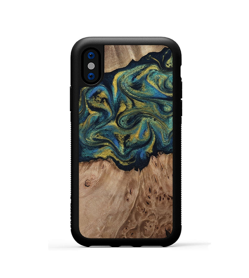 iPhone Xs Wood Phone Case - Dannie (Teal & Gold, 812151)