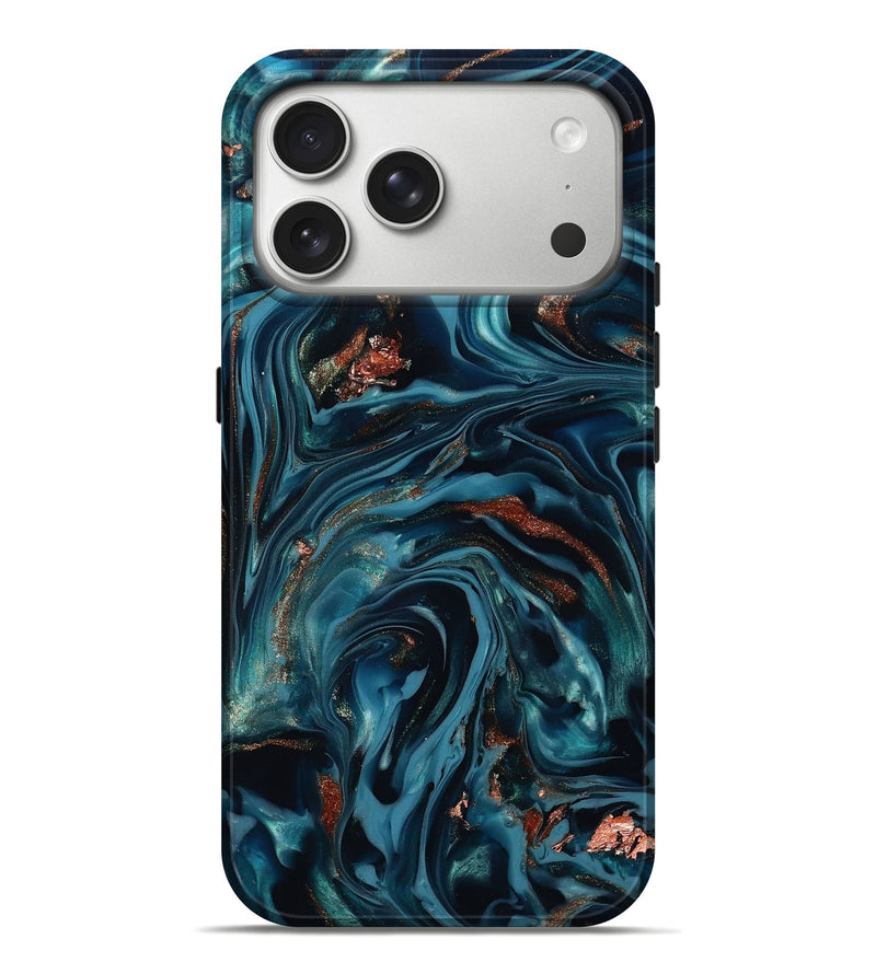 iPhone 17 Pro Max ResinArt Live Edge Phone Case - Brynlee (Teal & Gold, 812195)