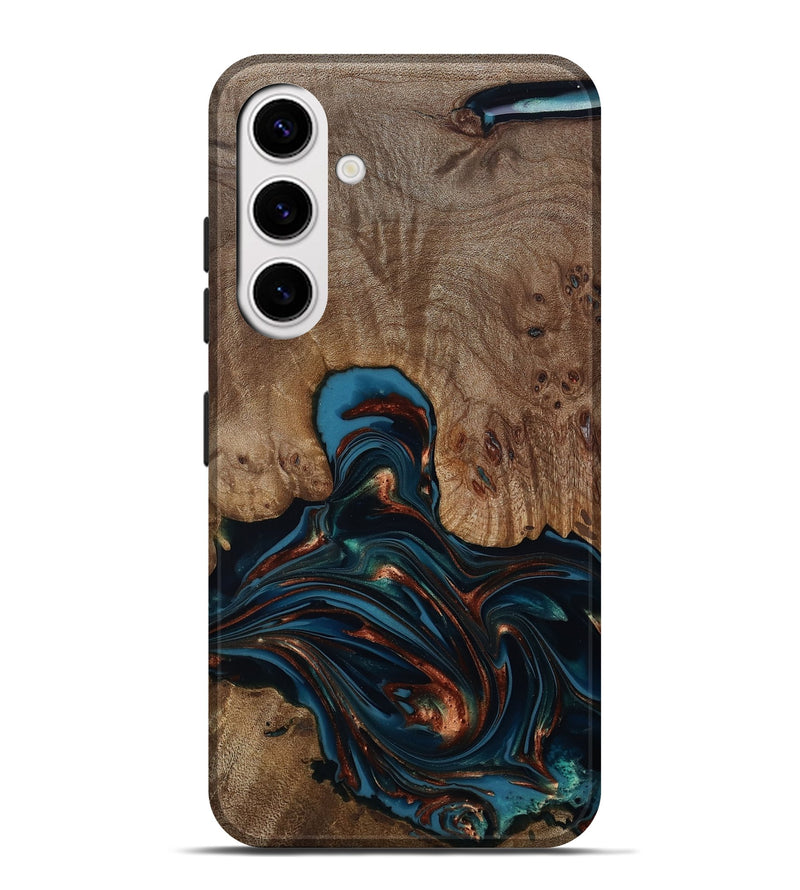 Galaxy S25 Plus Wood Live Edge Phone Case - Kelli (Teal & Gold, 812196)