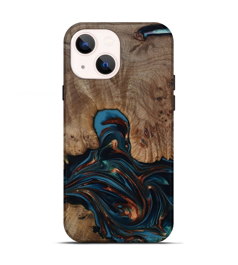 iPhone 13 Wood Live Edge Phone Case - Kelli (Teal & Gold, 812196)