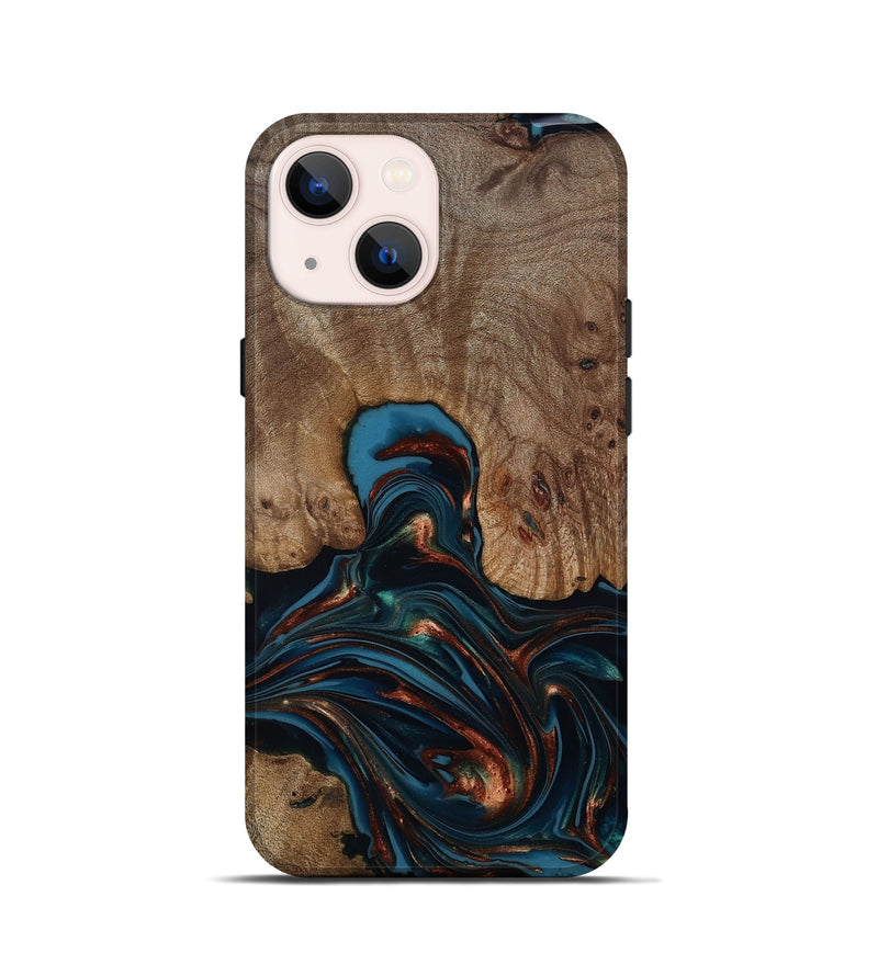 iPhone 13 mini Wood Live Edge Phone Case - Kelli (Teal & Gold, 812196)