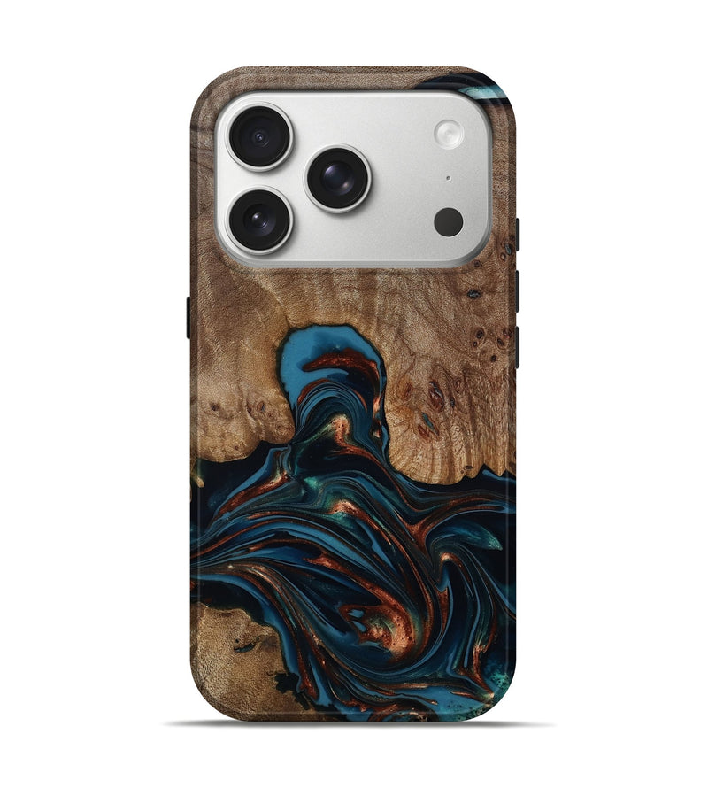 iPhone 17 Pro Wood Live Edge Phone Case - Kelli (Teal & Gold, 812196)