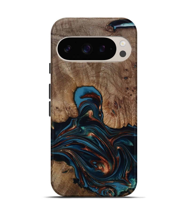 Pixel 10 Wood Live Edge Phone Case - Kelli (Teal & Gold, 812196)