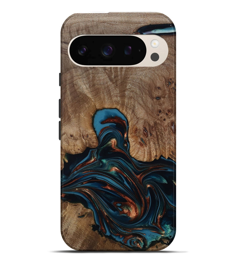 Pixel 10 Pro XL Wood Live Edge Phone Case - Kelli (Teal & Gold, 812196)