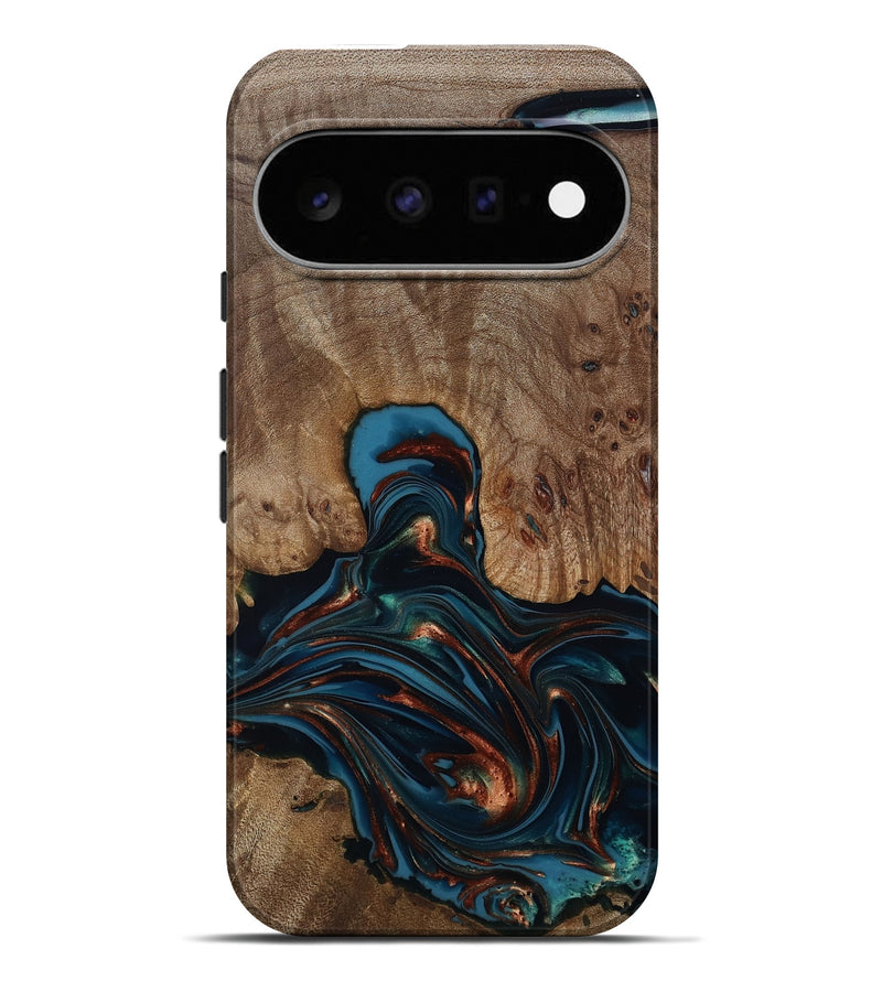 Pixel 11 Pro XL Wood Live Edge Phone Case - Kelli (Teal & Gold, 812196)