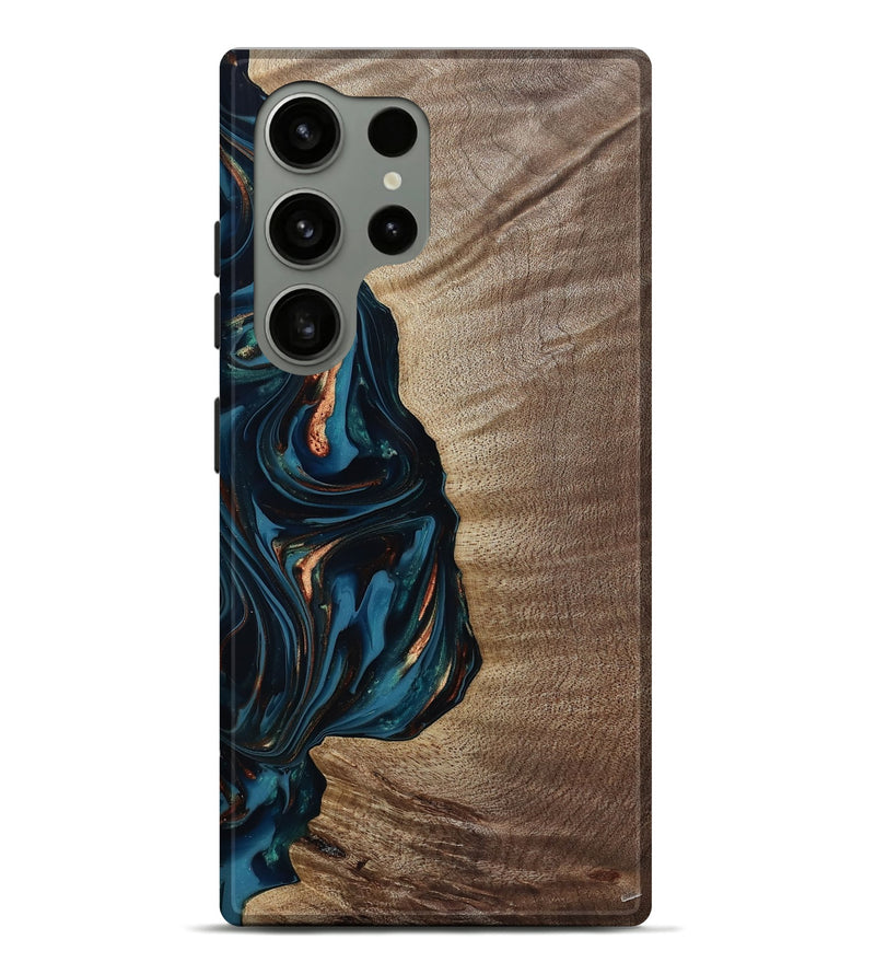 Galaxy S24 Ultra Wood Live Edge Phone Case - Weldon (Teal & Gold, 812198)