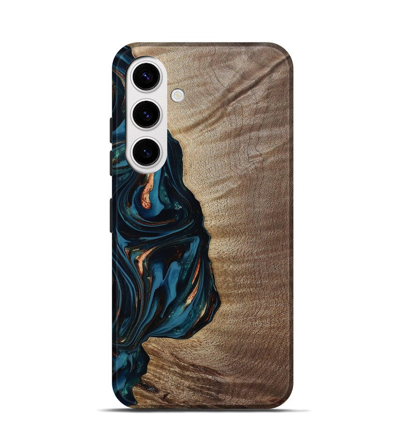 Galaxy S25 Wood Live Edge Phone Case - Weldon (Teal & Gold, 812198)
