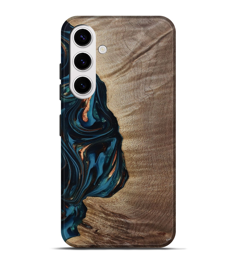 Galaxy S25 Plus Wood Live Edge Phone Case - Weldon (Teal & Gold, 812198)
