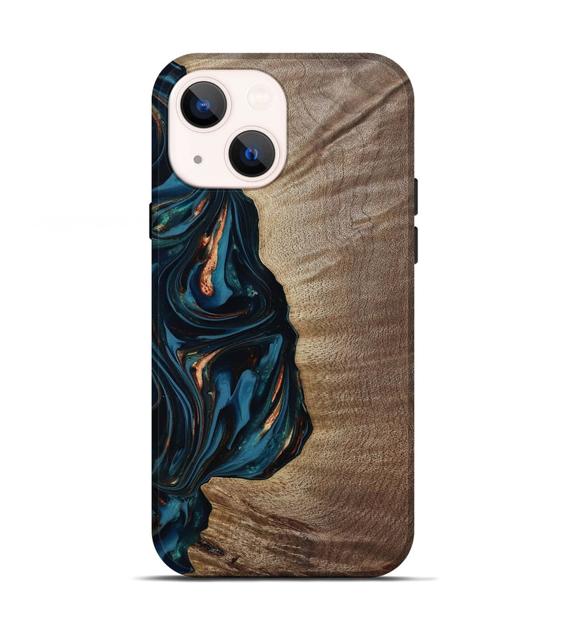 iPhone 13 Wood Live Edge Phone Case - Weldon (Teal & Gold, 812198)