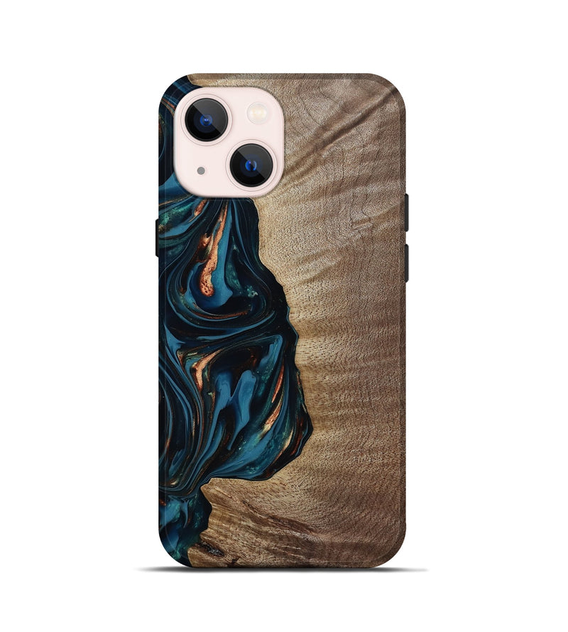 iPhone 13 mini Wood Live Edge Phone Case - Weldon (Teal & Gold, 812198)
