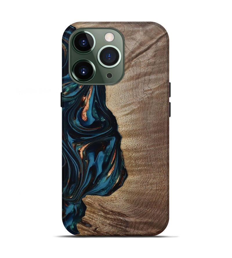 iPhone 13 Pro Wood Live Edge Phone Case - Weldon (Teal & Gold, 812198)