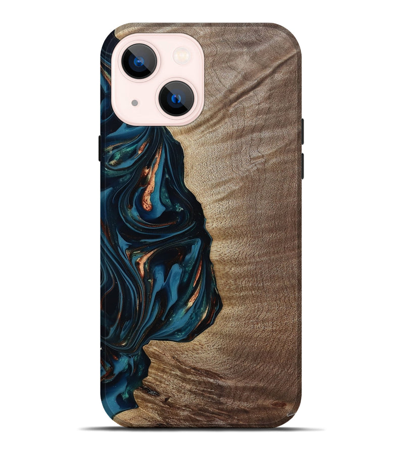 iPhone 14 Plus Wood Live Edge Phone Case - Weldon (Teal & Gold, 812198)