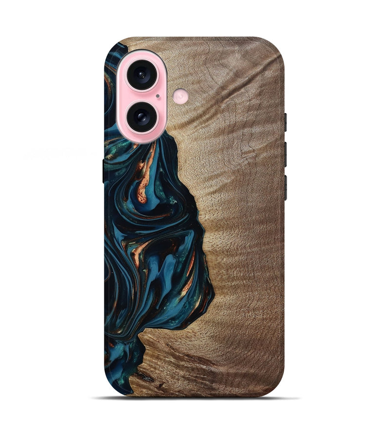 iPhone 17 Wood Live Edge Phone Case - Weldon (Teal & Gold, 812198)
