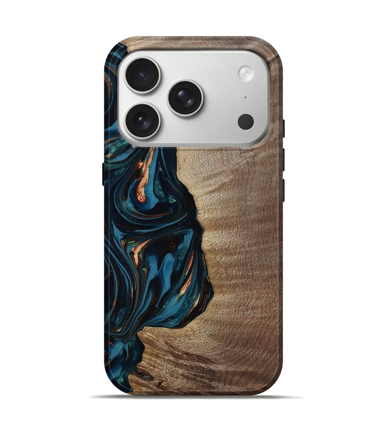 iPhone 17 Pro Wood Live Edge Phone Case - Weldon (Teal & Gold, 812198)