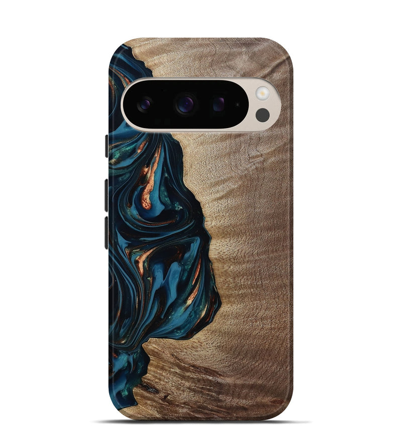 Pixel 10 Wood Live Edge Phone Case - Weldon (Teal & Gold, 812198)