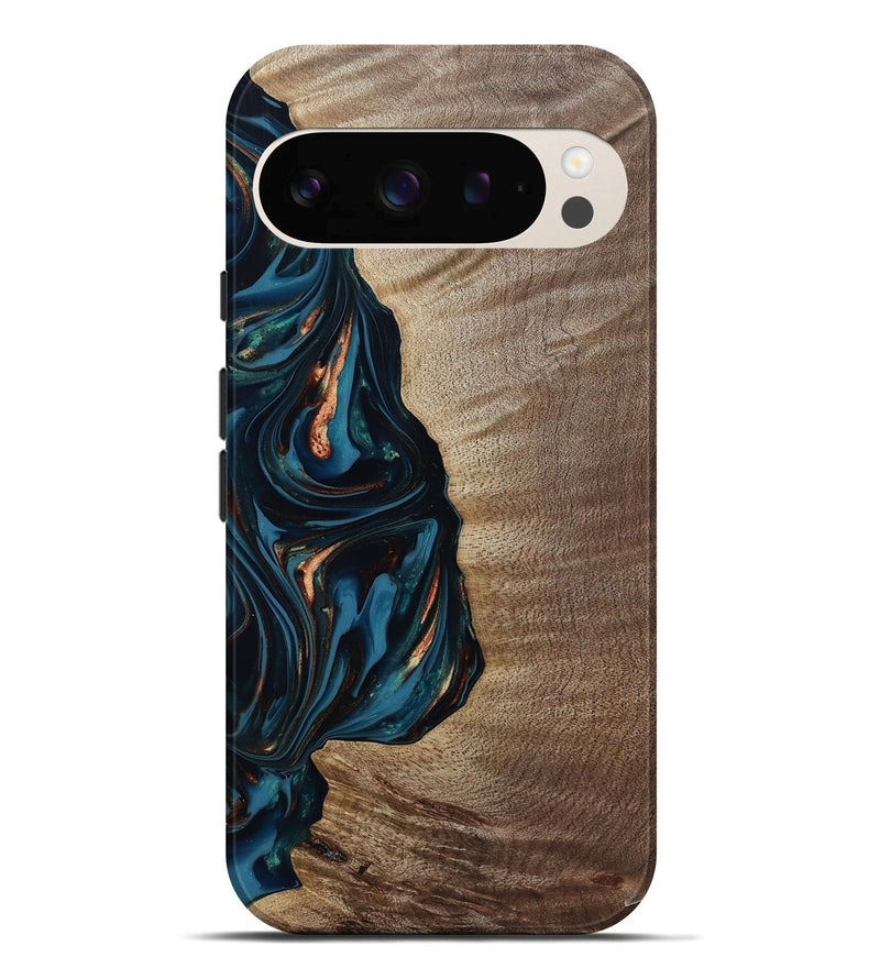 Pixel 10 Pro XL Wood Live Edge Phone Case - Weldon (Teal & Gold, 812198)