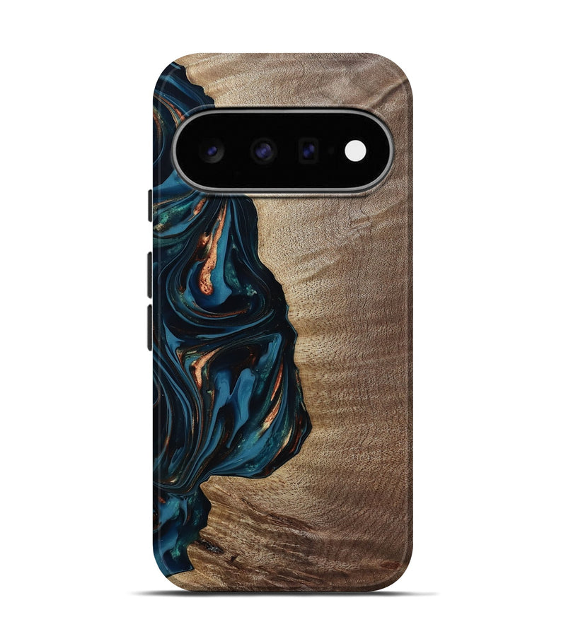 Pixel 11 Pro Wood Live Edge Phone Case - Weldon (Teal & Gold, 812198)