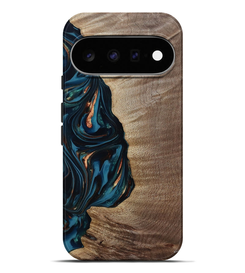 Pixel 11 Pro XL Wood Live Edge Phone Case - Weldon (Teal & Gold, 812198)