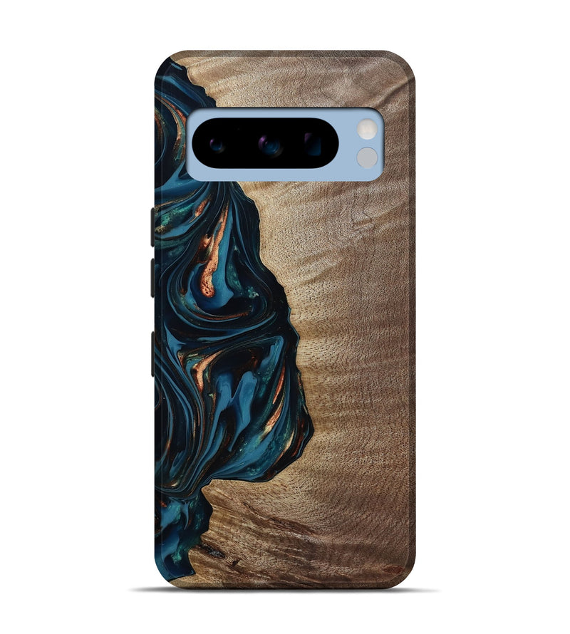 Pixel 8 Pro Wood Live Edge Phone Case - Weldon (Teal & Gold, 812198)