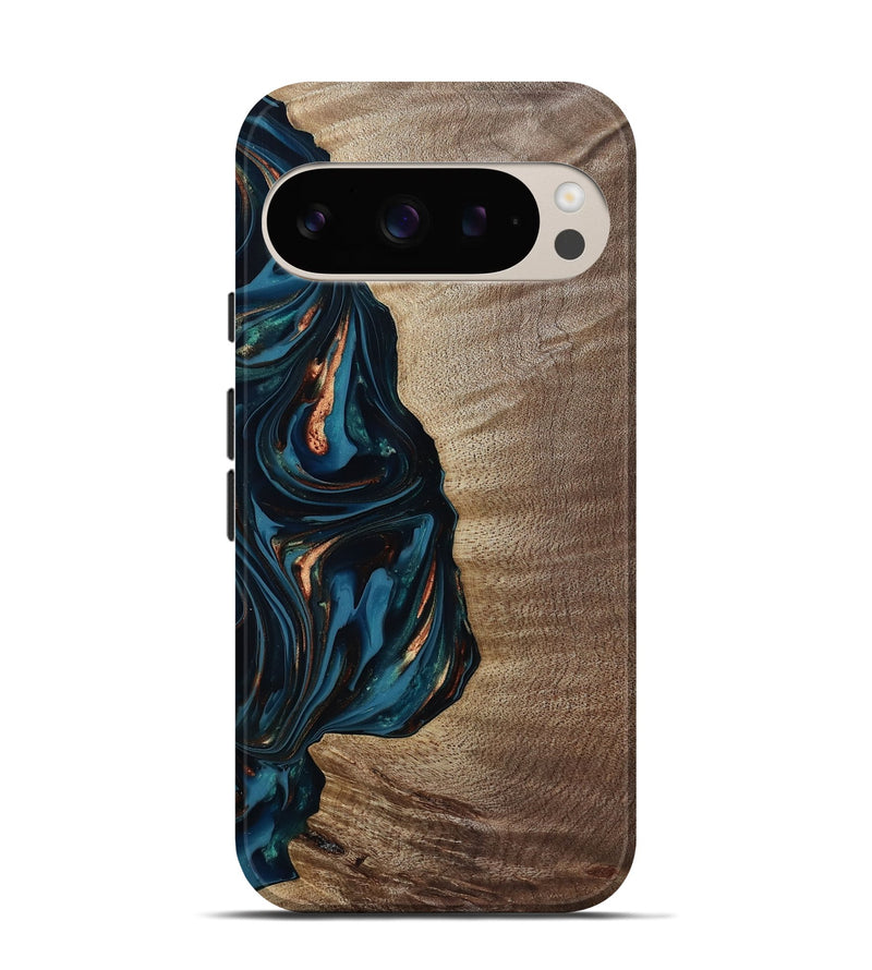 Pixel 9 Pro Wood Live Edge Phone Case - Weldon (Teal & Gold, 812198)